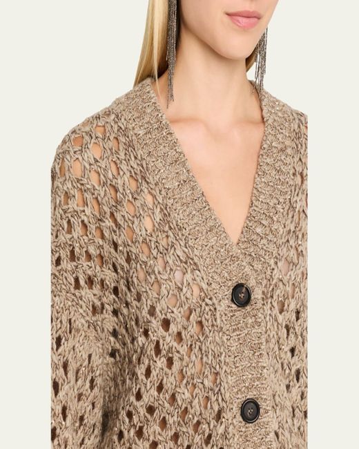 Brunello Cucinelli Natural Oversized Shimmer Open Knit Cardigan