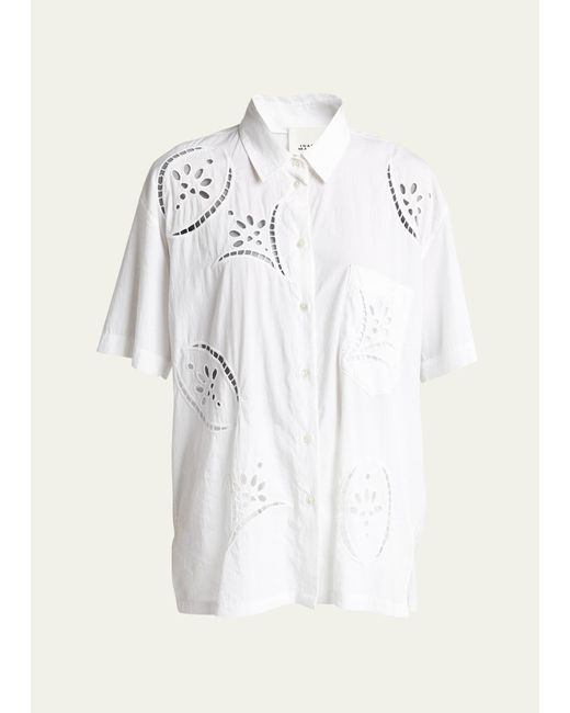 Isabel Marant White Bilya Broderie Anglaise Short-sleeve Collared Shirt