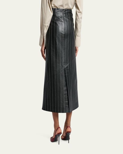 Victoria Beckham Black Pinstripe Kick Midi Leather Skirt