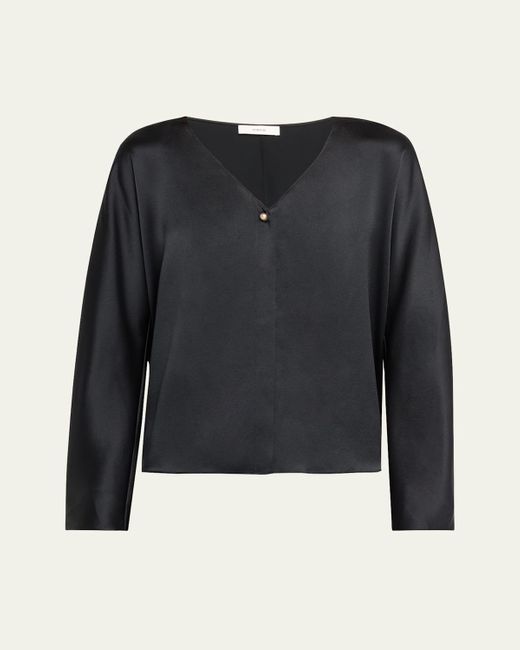 Vince Long-Sleeve V-Neck Pearl Blouse in Blue | Lyst