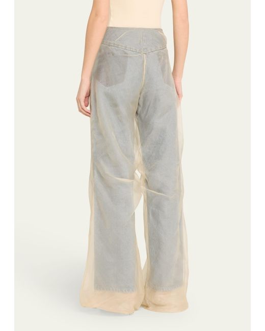Christopher Esber White Wide-leg Denim Jeans With Silk Parchment Overlay