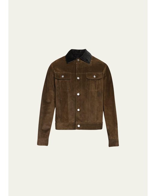 Berluti Brown Corduroy Collar Suede Leather Jacket for men