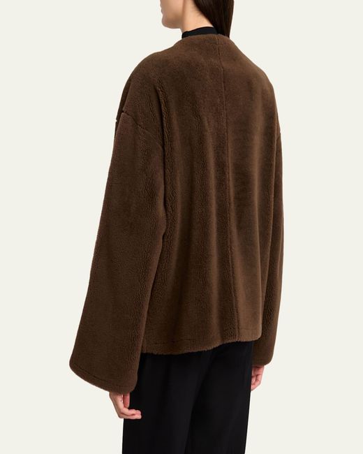 The Row Brown Valorin Lamb Shearling Collarless Jacket