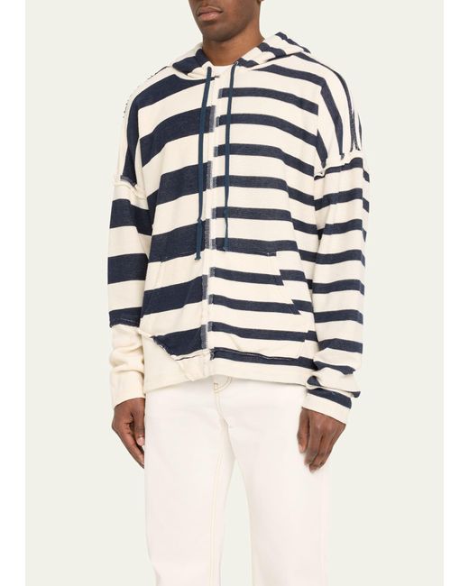 Greg Lauren Blue Mixed Nautical Stripe Hoodie for men