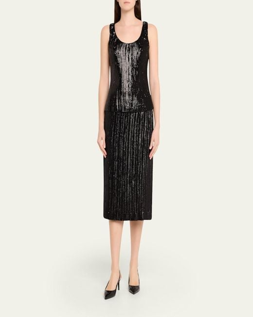 Prabal Gurung Black Sequined Plisse Pencil Skirt