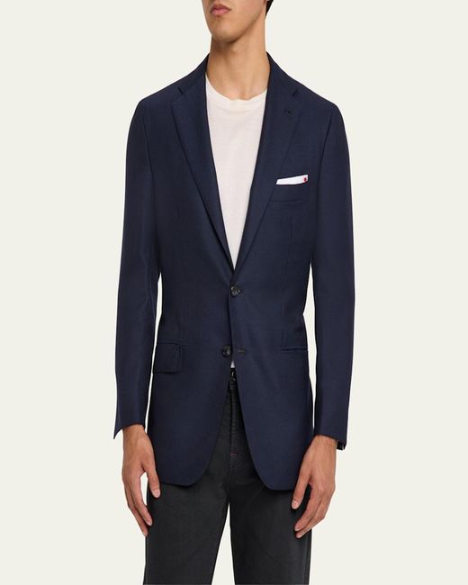 Kiton Blue Solid Cashmere Blazer for men