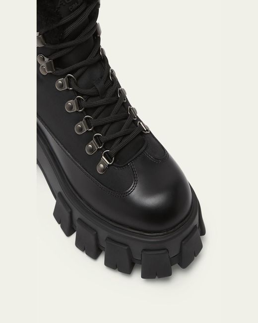 Prada Women's Black Monolith Nylon Shearling Hiker Boots