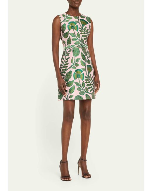 Andrew Gn Green Leaf Print Mini Dress