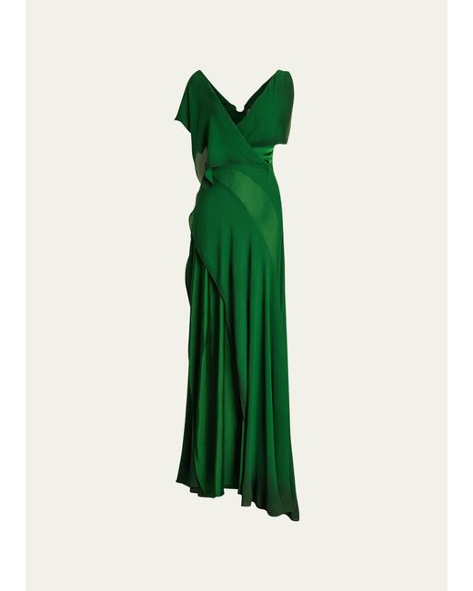 Ralph Lauren Collection Green Johnathon Georgette Tiered Gown