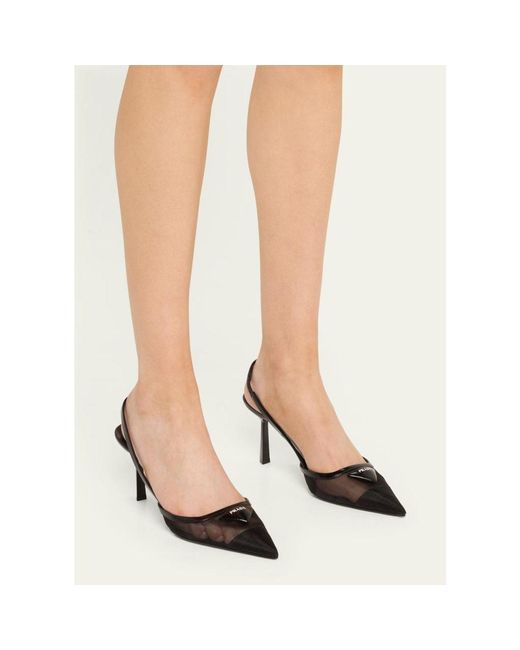 Prada Natural Rete Nylon Mesh Slingback Pumps