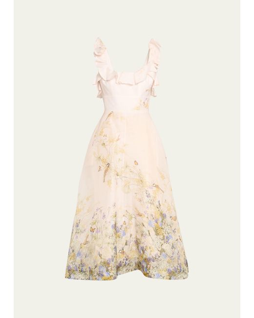 Zimmermann Natural Harmony Floral Frilled Midi Dress
