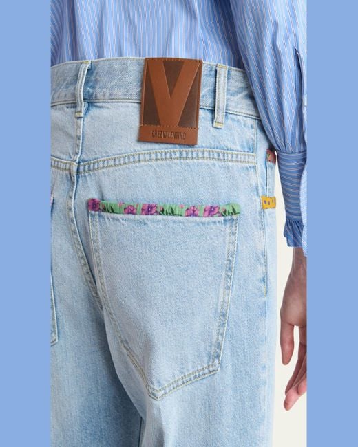 Valentino Garavani Blue Floral Trimmed Pants