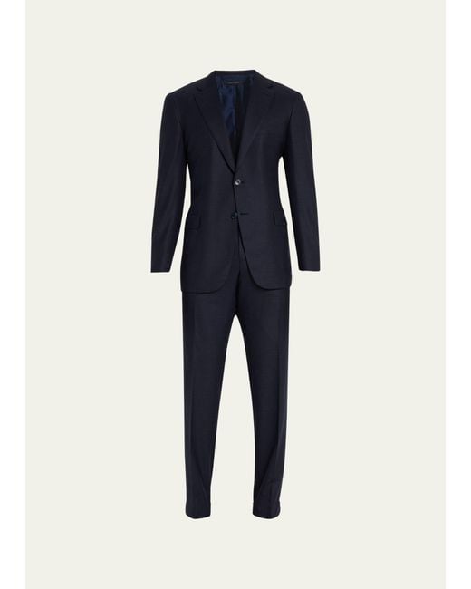 Brioni Blue Brun Wool Micro Check Suit for men
