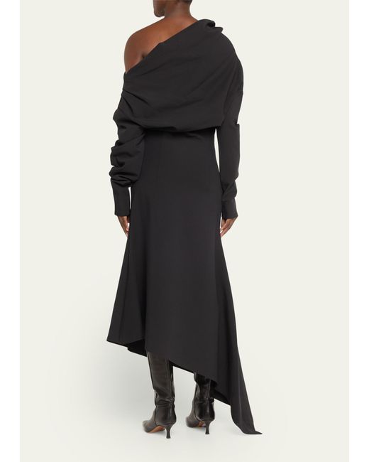 A.W.A.K.E. MODE Black Off-the-shoulder Asymmetric Maxi Dress