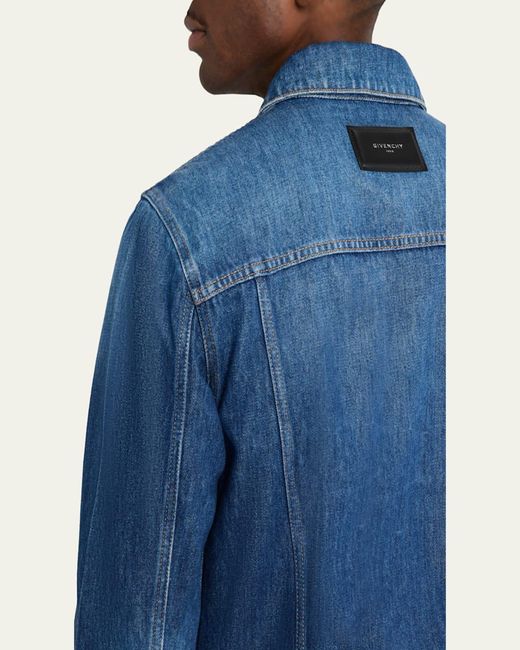Givenchy Blue Denim Jacket With Leather Label for men