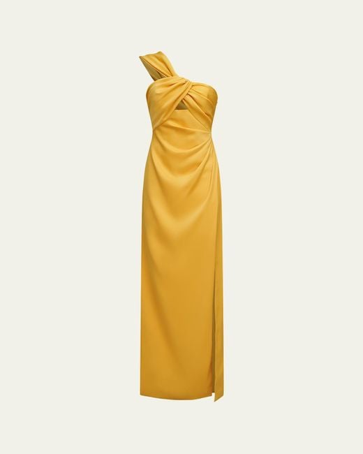 Halston Heritage Metallic Blaise One-Shoulder Cutout Column Gown