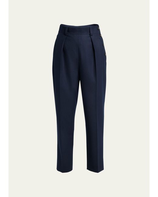 Loro Piana Blue Alban Side-button Tapered Wool Cashmere Pants