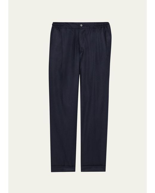 Kiton Blue Wool Stretch Pleated Drawstring Trousers for men