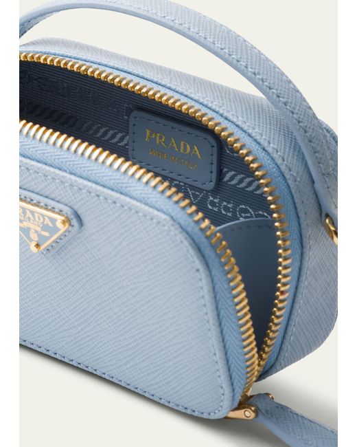 Prada Blue Mini Zip Saffiano Leather Crossbody Bag