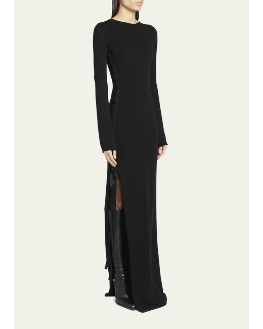 Saint Laurent Black Lace-up Maxi Sweater Dress