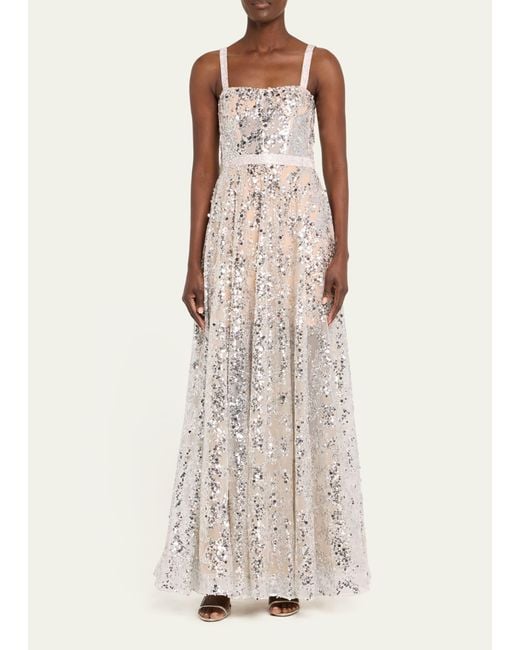 Bronx and Banco White Midnight Silver Sequin Gown