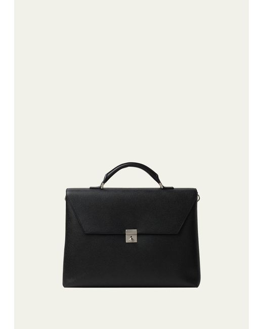 Valextra Black Avietta Pebble Leather Briefcase for men