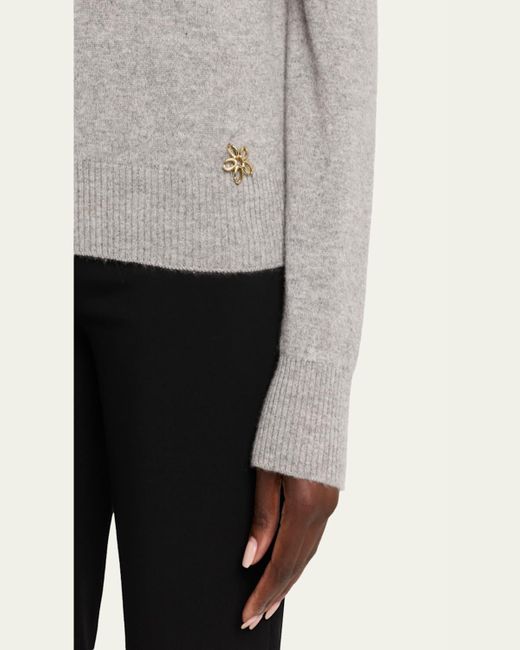 Oscar de la Renta Gray Mockneck Cashmere Knit Scarf Sweater