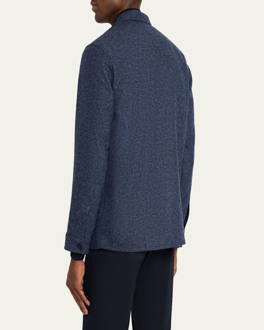 Anderson & Sheppard Blue Wool Patch-Pocket Shirt Jacket for men