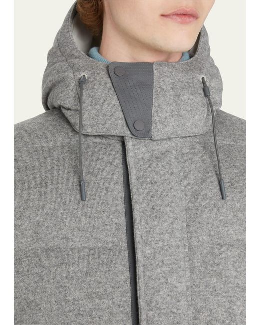Zegna Gray Cashmere Water-repellent Hooded Puffer Jacket for men