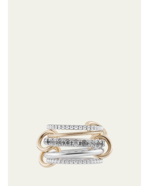 Spinelli Kilcollin Natural Aquarius Sg Gris Five Link Ring In Sterling Silver And 18k Yellow Gold With U Pave Grey And White Diamonds