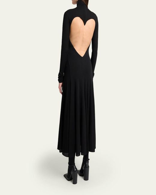 Alaïa Black Heart Cutout Turtleneck Long-Sleeve Maxi Dress