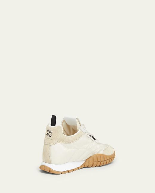 Miu Miu Natural Low-Top Nylon & Leather Sneakers