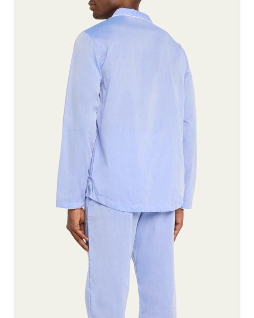 Derek Rose Blue Amalfi 1 Long Cotton Pajama Set for men