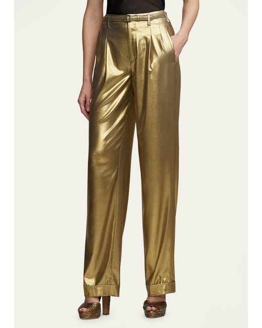 Ralph Lauren Collection Metallic Stamford Liquid Foil Belted Pants