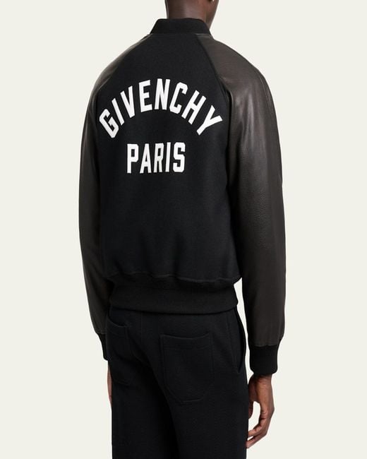 Givenchy Black Mixed Material Wool And Leather Bomber Jacket for men