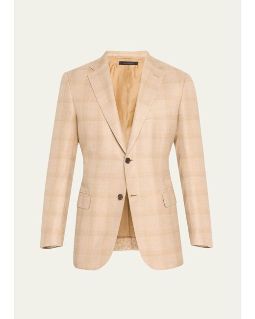 Brioni Natural Cashmere-silk Plaid Sport Coat for men