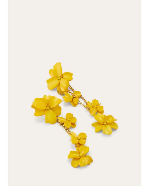 Oscar de la Renta Yellow Floral Chandelier Earrings