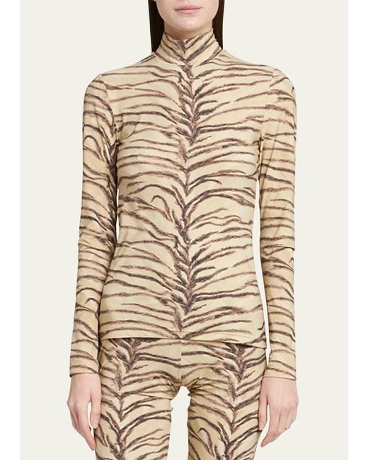 Stella McCartney Natural Tiger Print Turtleneck Top