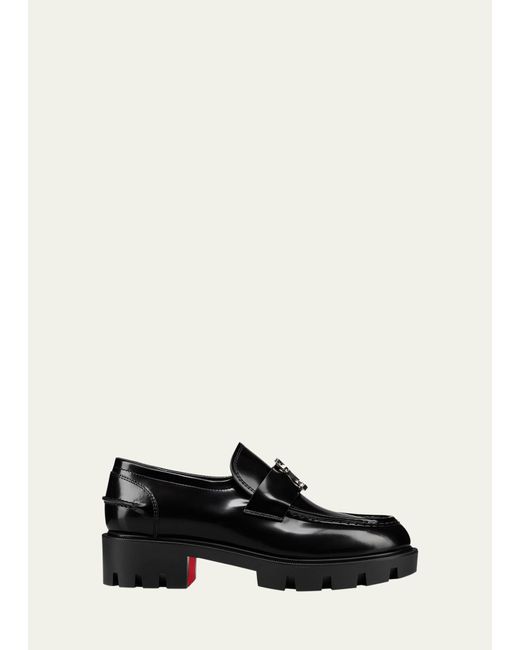 Christian Louboutin Black Patent Medallion Red Sole Loafers
