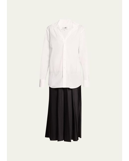 MM6 by Maison Martin Margiela White Long-sleeve Combo Midi Shirtdress