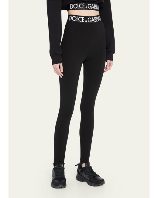Dolce & Gabbana Black Branded Elastic High-waist Leggings W/ Detachable Stirrups