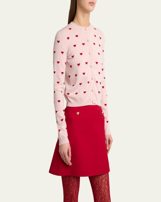 Valentino Garavani Pink Jacquard Hearts Wool-Cashmere Cardigan