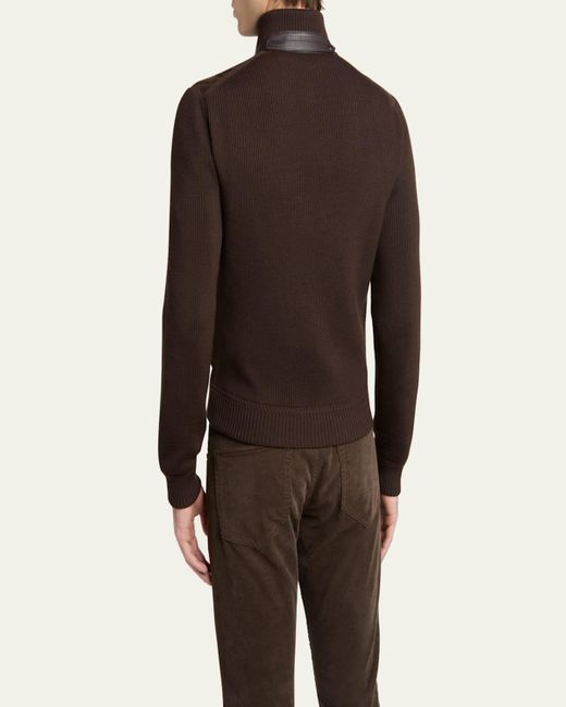 Tom Ford Brown Suede Front And Ribbed Merino Wool Jacket for men