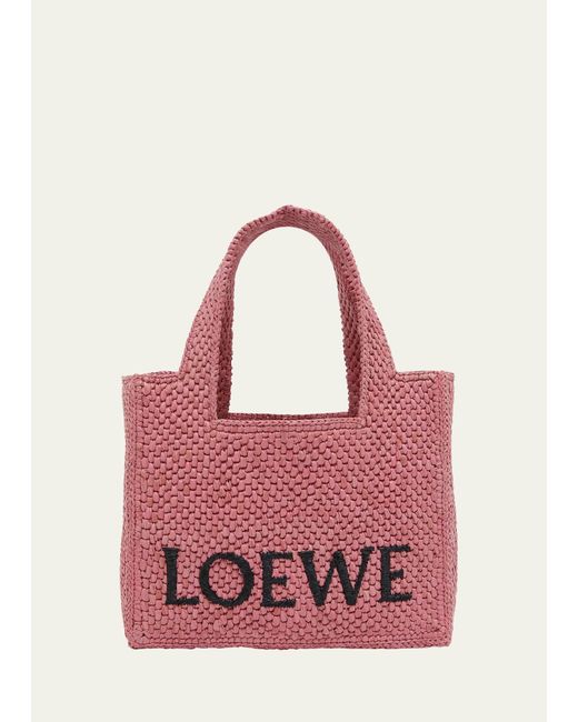 Loewe Pink X Paula's Ibiza Font Logo Mini Tote Bag In Raffia