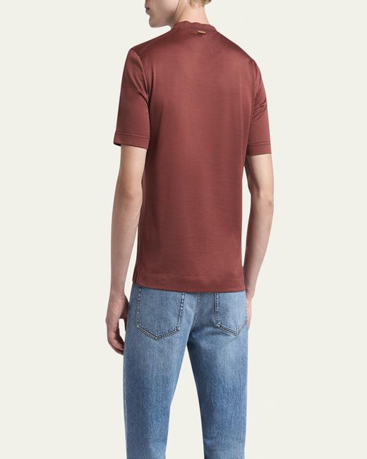 Zegna Red Solid Silk-Cotton T-Shirt for men