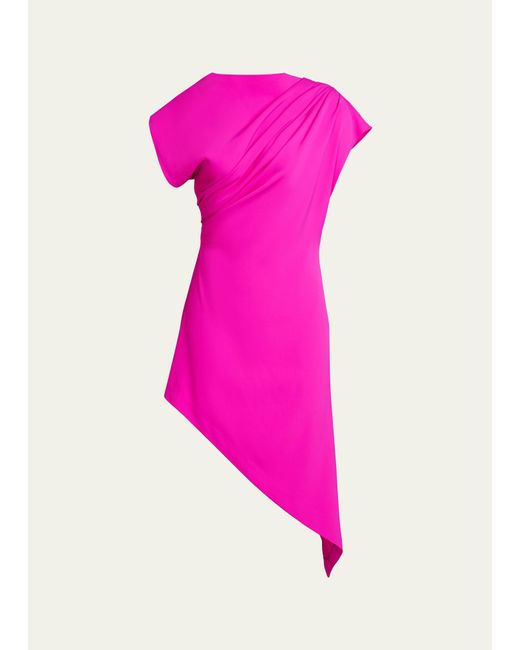 Halston Heritage Pink Perri Pleated Asymmetric Crepe Cady Midi Dress