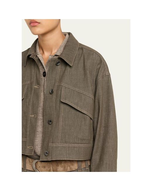 Brunello Cucinelli Green Denim Cropped Jacket