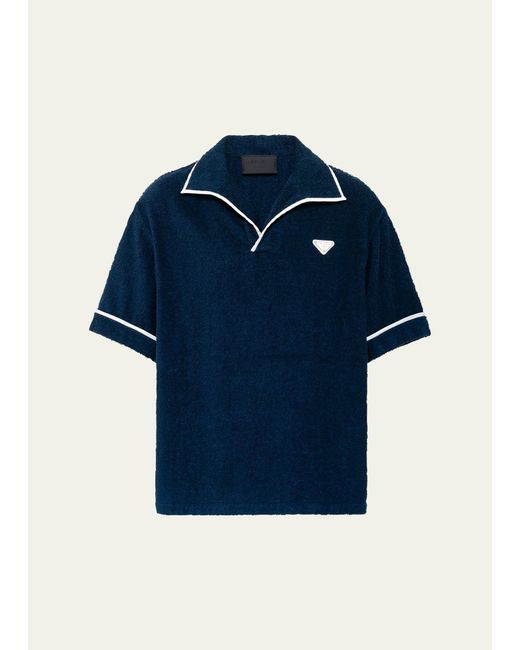 Prada Blue Cotton Terry Polo Shirt for men