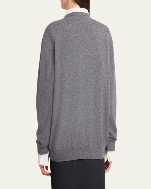 The Row Gray Ligeia V-Neck Cashmere Sweater