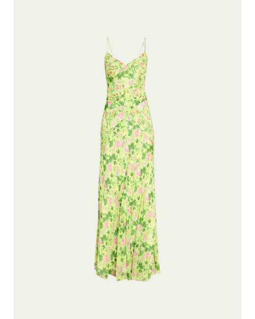 Saloni Green Cameron Crisscross-back Floral Silk Midi Dress